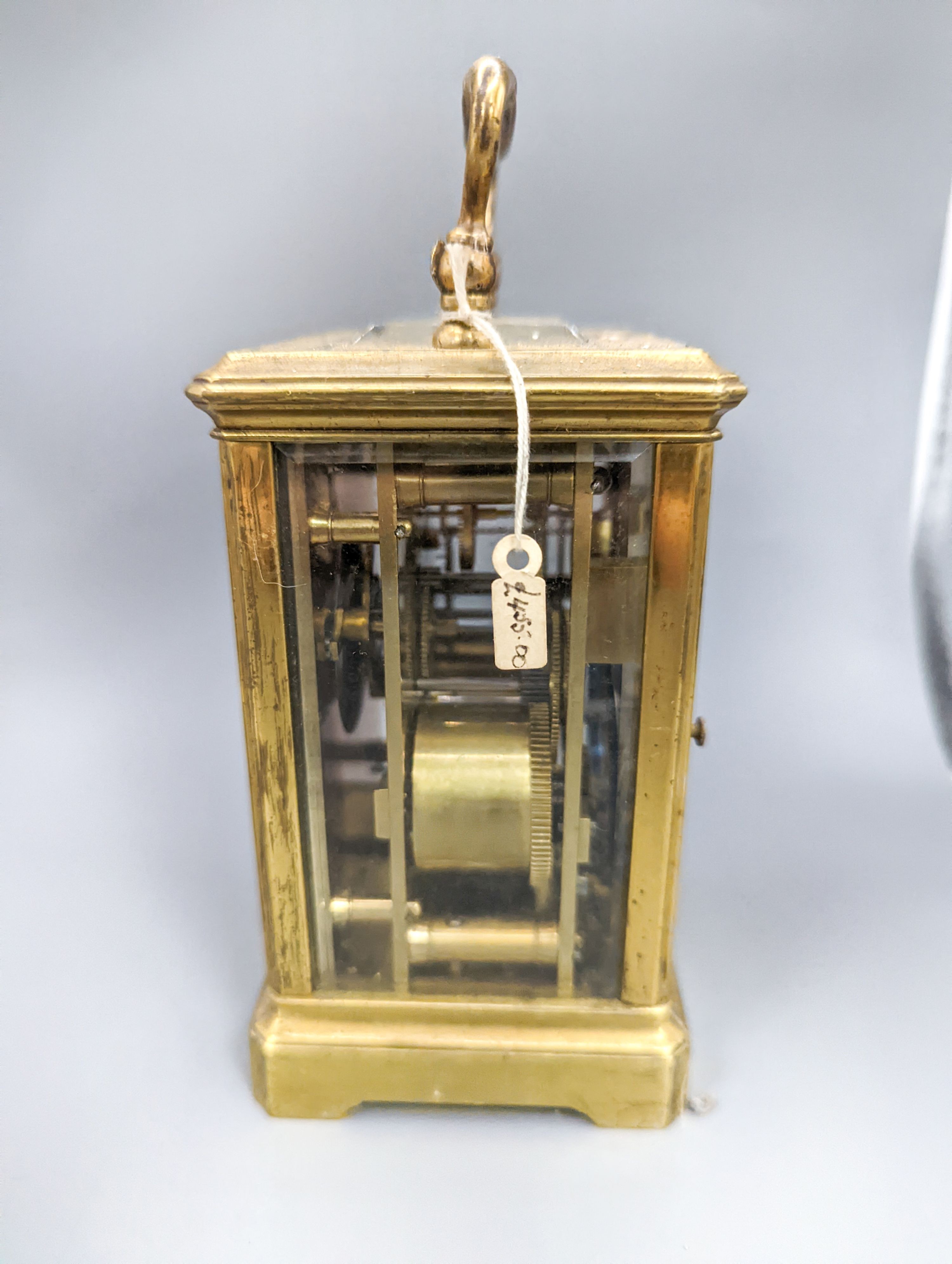A French brass carriage clock, retailed by John Bennett, height 12cm